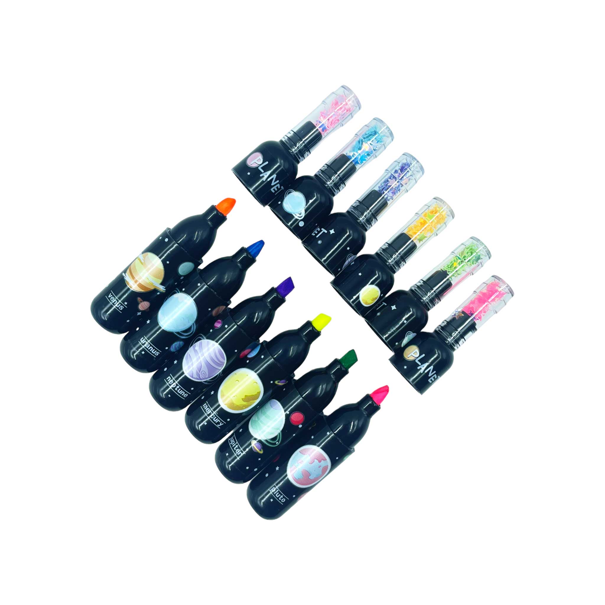 Highlighters Marker Pens Stationery Cute Space Theme Bottle Shaped