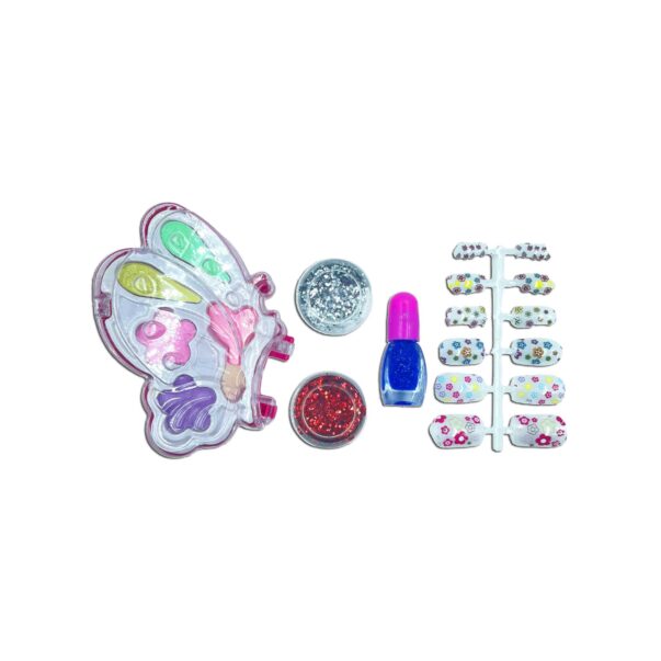 Butterfly Nail Art and Eye Shadow Kit with 12 Artificial Nails and Glitters