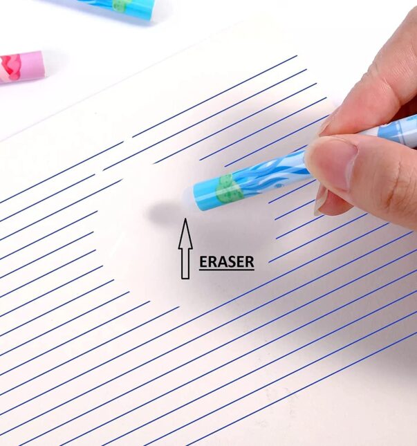 Unicorn Erasable 0.5mm Pens Blue Ink with attached Magic Wipe Eraser