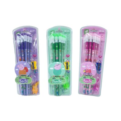 Peppa Stationery Set | 12 HB Pencils, Sharpener, Eraser & Pencil Cap