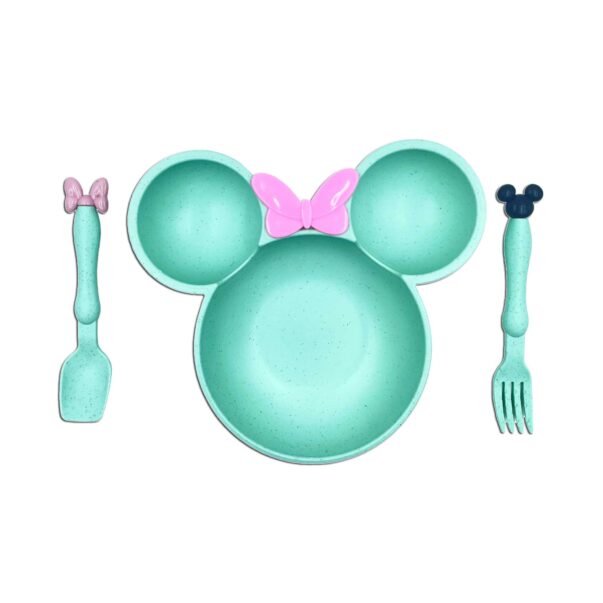 Micky Shaped Bamboo Plate Fiber with Spoon & Fork