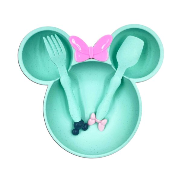 Micky Shaped Bamboo Plate Fiber with Spoon & Fork