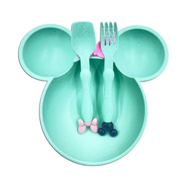 Micky Shaped Bamboo Plate Fiber with Spoon & Fork