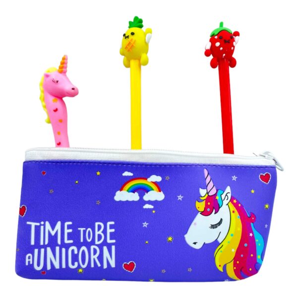 Unicorn Pencil Pouch with assorted 1 Gel Pen and Pencil